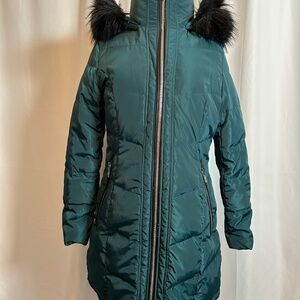 KARL LAGERFELD PARIS DOUBLE ZIP TEAL DOWN & FEATHER FULL PUFFER JACKET - SIZE L